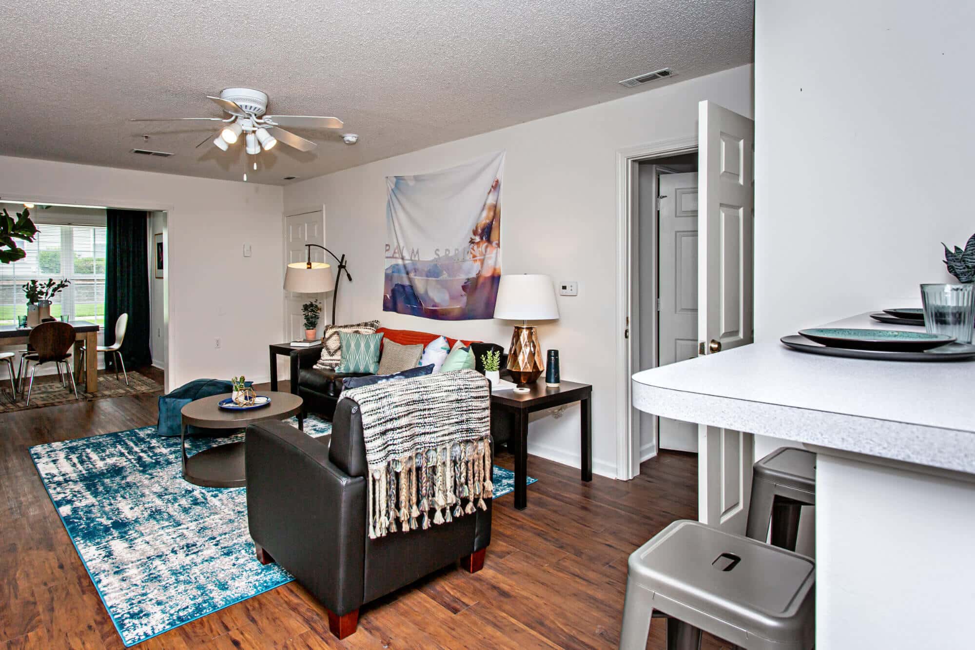 university village at clemson off campus apartments and townhomes near clemson university fully furnished living room and dining area
